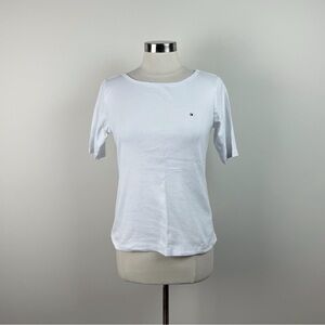 Tommy Hilfiger Solid White Tee Shirt Top Casual Short Sleeve Women Medium